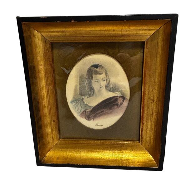 Vintage set (3) framed art prints portraits named women wooden double frames - Picture 8 of 8
